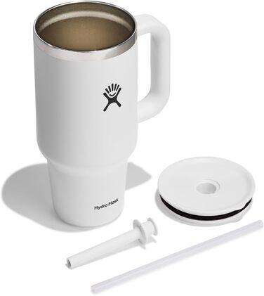 Термокружка Hydro Flask 946 мл біла, нержавіюча сталь, подвійна вакуумна ізоляція, кришка із соломинкою, не проливається, для подорожей