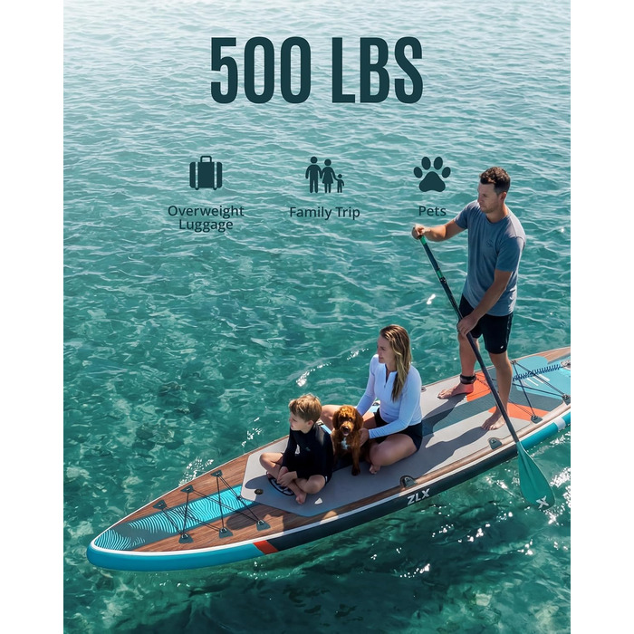 SUP дошка ZLX 350x83 см, набір для Stand Up Paddling, зелена (під дерево), до 200 кг