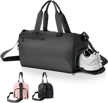 Спортивна сумка Romon для подорожей та тренувань з відділенням для взуття та мокрих речей, чорна, 39 × 23 × 22 см