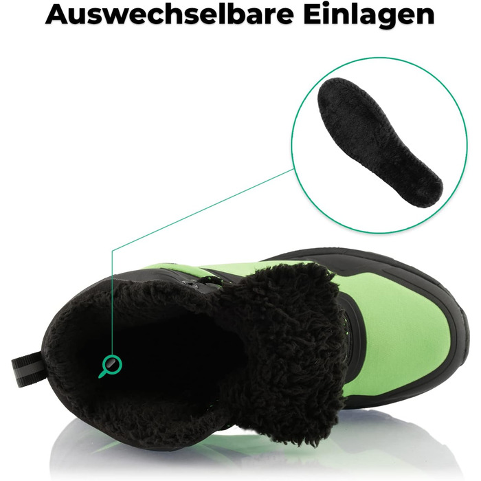 Черевики для піших прогулянок для жінок та чоловіків, теплі, з підкладкою, трекінгові черевики 44 EU, чорно-зелені