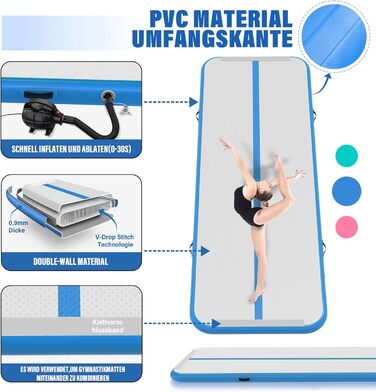 Надувна гімнастична матка для дому, 400x100x10 см, Mintgrün (світло-блакитний)