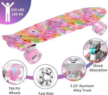 Скейтборд BELEEV 22 дюйми Mini Cruiser з LED-колесами та T-інструментом для початківців (графіті)