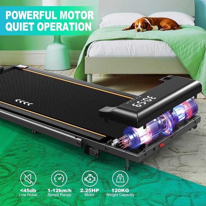 ORISYN Walking Pad - бігова доріжка для дому з регулюванням нахилу 7%, потужність 2.25HP, швидкість 1-12 км/год, 7-шарова поверхня, сірий колір