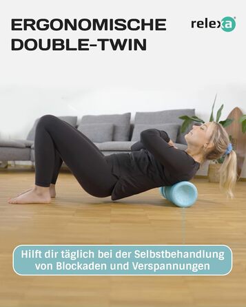 Ролик для масажу фасцій relexa Double-Twin з 4 ергономічними зонами для шиї, спини, сідниць і ніг, глибокий масаж м'язів, синій колір
