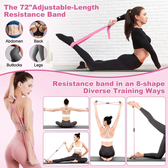 Набір для пілатесу: кільце, фітнес-гумка для стегон, стрічка для розтяжки, фітнес-постер (рожевий)