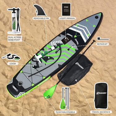 Надувна SUP-дошка 335 см для дорослих, зелена, комплект: весло, рюкзак, спіральний лиш, преміум якість, до 200 кг, для спорту та серфінгу