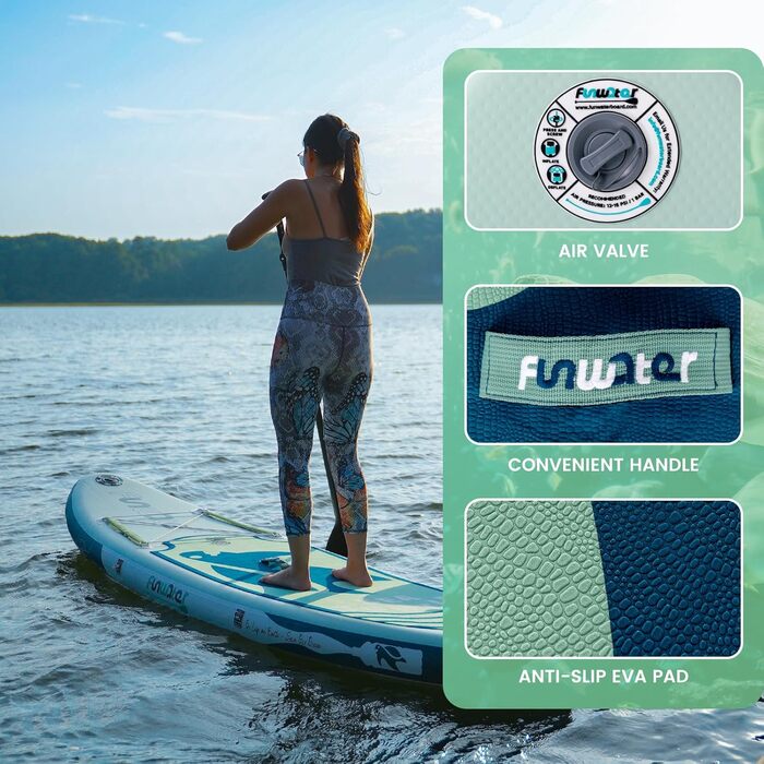 Надувна SUP-дошка FunWater SEA TURTLE для дорослих з аксесуарами: регульоване весло, насос, рюкзак, ремінець, водонепроникна сумка