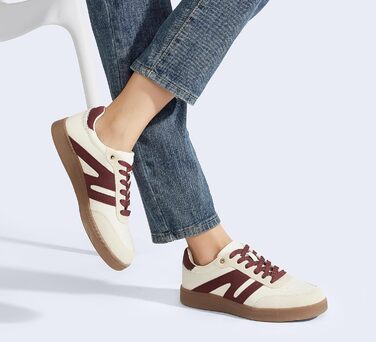 Жіночі ретро-кросівки LUCKY STEP зі шкіри для тенісу та скейтбордингу, бежево-червоні (36 EU)