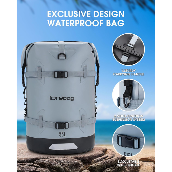 Водонепроникний рюкзак IDRYBAG 55L: для каякінгу, SUP, плавання та подорожей