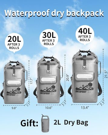 Водонепроникний рюкзак IDRYBAG Dry Bag 40L (сірий) - 30L, 40L, Kajak Dry Bag