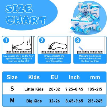 Дитячі ролики Kinder Rollschuhe для дівчаток та хлопчиків, регульовані, 8 коліс зі світлом, роликові ковзани для малюків, початківців, для використання в приміщенні та на вулиці (M (EU32-36), Bleu)
