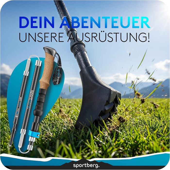 Складані телескопічні палиці для скандинавської ходьби та хайкінгу з карбону з корковими ручками, регульовані за висотою, унісекс