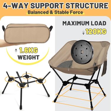 Зручний складаний стільчик для кемпінгу та відпочинку на природі (Хакі)