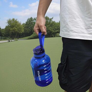 Фляга для води GEMFUL 2L з позначкою часу - BPA-free, без витоку, спортивна фляга 2L з ручкою для фітнесу, офісу та відпочинку на природі (Короїдний блакитний)