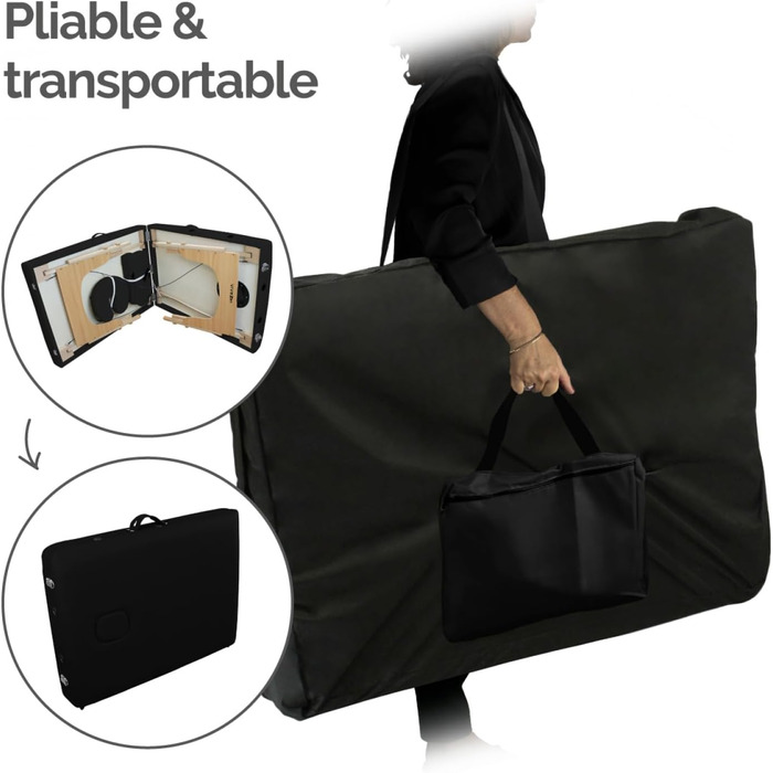 Складаний масажний стіл Vivezen 15 см з 3 зонами, дерев'яний з Reiki-панеллю, аксесуари та сумка - Чорний колір