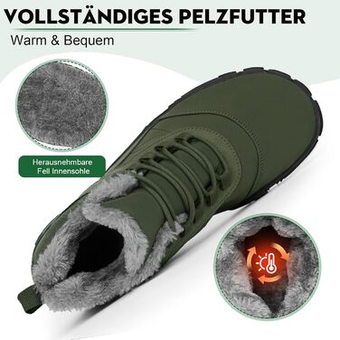 Чоботи для піших прогулянок Ruyi Barfußschuhe Winter Warm: тепла зимова модель для жінок та чоловіків, водонепроникні, з антиковзкою підошвою та широкою передньою частиною (армійний зелений, 44 EU)