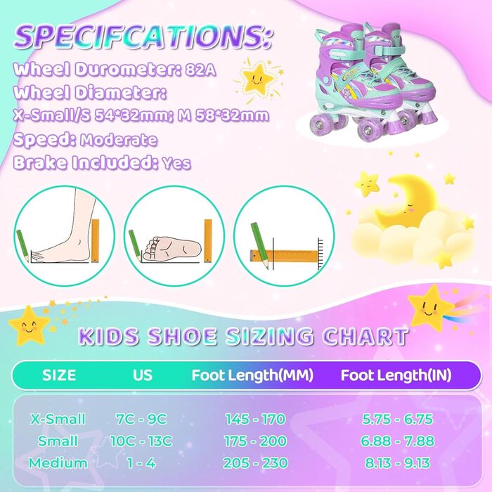 Дитячі ролики Nattork для дівчаток, 4-разове регулювання, кольори веселки – ідеальний подарунок для активного відпочинку (M (32-36 EU / 205-230 MM), Petrol)