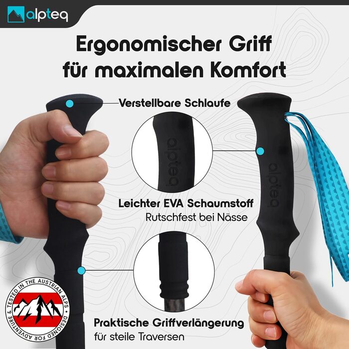 Телескопічні трекінгові палиці з карбону та алюмінію для скандинавської ходьби, регульовані 65–135 см, ергономічні, сині