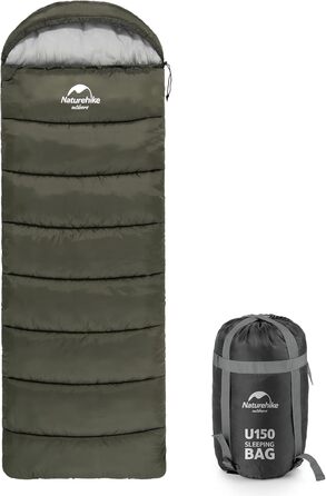 Спальний мішок Naturehike з капюшоном, ковдровий, для кемпінгу, легкий та зручний, ідеальний для подорожей та outdoor-активностей, зелений (7~11°C)
