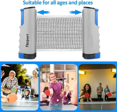 FBSPORT Набір для настільного тенісу Професійний: 2 ракетки, сітка, 6 м'ячів, сумка (сірий)