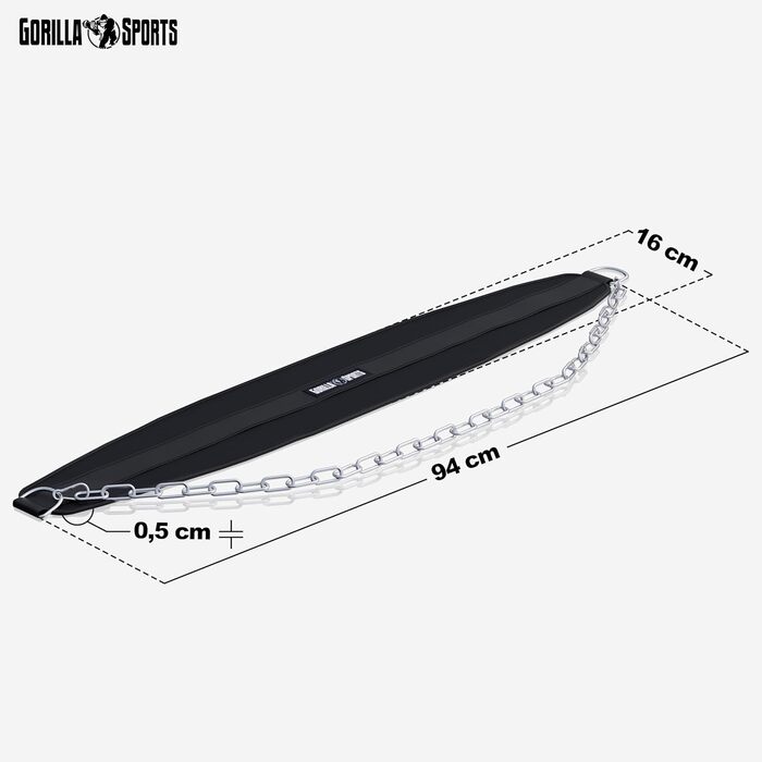 Гірчичний пояс для підтягувань GORILLA SPORTS® зі сталевим ланцюгом та 2 карабінами, до 100 кг, нейлон, чорний - для важкої атлетики та тренувань