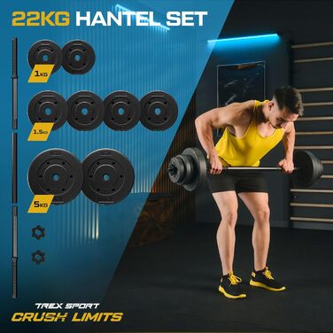 Набір штанги TREX SPORT 22 кг з грифом 120 см та 8 дисками