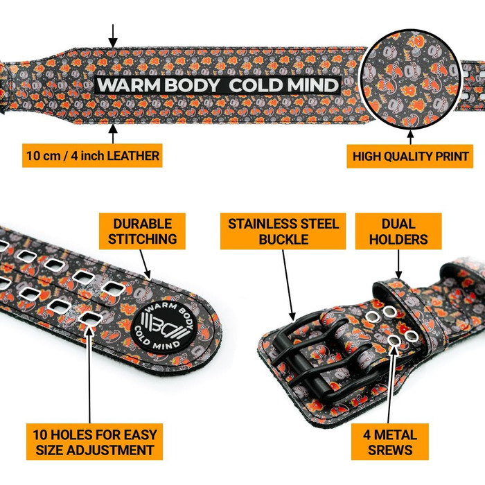 Пояс для важкої атлетики WARM BODY COLD MIND шкіряний 10 см для силових тренувань (Чорний Чилі, 2XL)
