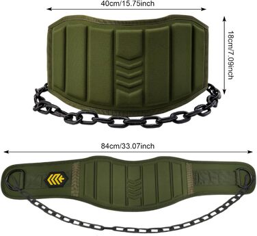 Пояс для підтягувань з ланцюгом та карабінами, вантажний пояс для важкої атлетики, тренувань у залі та вдома, зелений