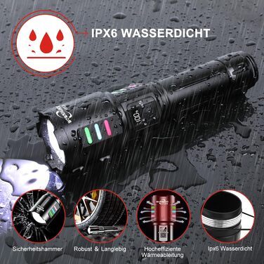 Ліхтарик WOWNIGHT LED акумуляторний, тактичний, 5 режимів, регулювання яскравості, для кемпінгу та надзвичайних ситуацій, чорний