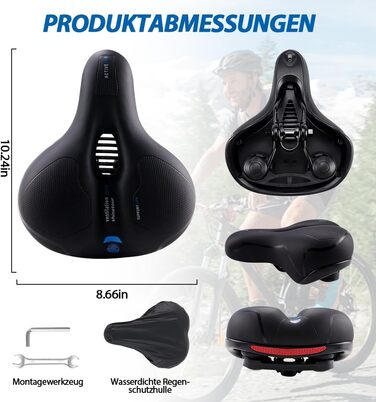 Велосипедне сідло Cloud Comfort Pro 2.0: М'яке, ергономічне, з пам'яті ефектом, амортизуюче, дихаюче. Підходить для чоловіків, жінок та дітей. City, Mountain Bike, з підвіскою.