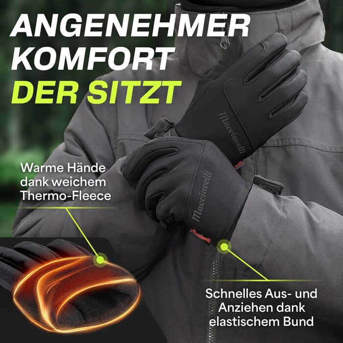 Велосипедні рукавички MACCIAVELLI® для чоловіків та жінок - зимові, 2-в-1 з підкладкою, сенсорні, для їзди на велосипеді/MTB/бігу, чорні, XL