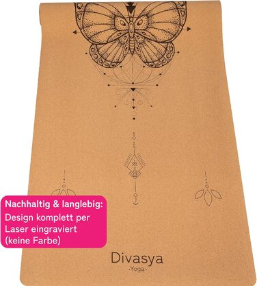DIVASYA Преміум йога-мат з корку та каучуку, нековзкий, екологічний, розмір 183x66x0,4 см, з ременем для перенесення, без шкідливих речовин