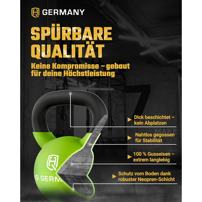 Кетлбел з неопрену HQ Germany® | Повнорозлитий | 2-32 кг | Стартові комплекти | Точність ваги ±2,0%