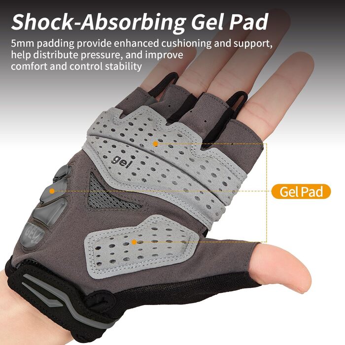 Велосипедні рукавички Souke Sports для чоловіків та жінок з гелевою підкладкою, дихаючі літні рукавички напівпальці для MTB, шосе, фітнесу, активного відпочинку, чорні, розмір S