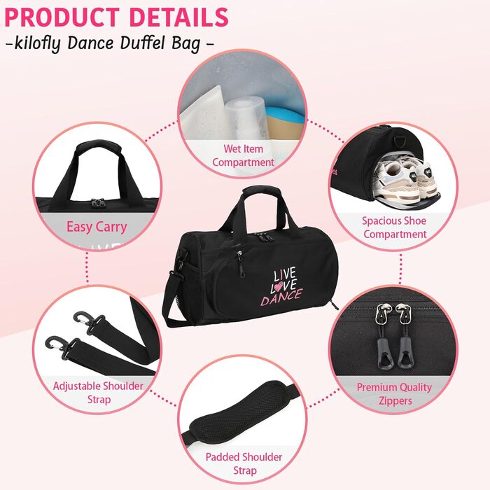 Спортивна сумка-дафл Kilofly для дівчаток: сумка для балету, танців та гімнастики, дорожня сумка на плече S1