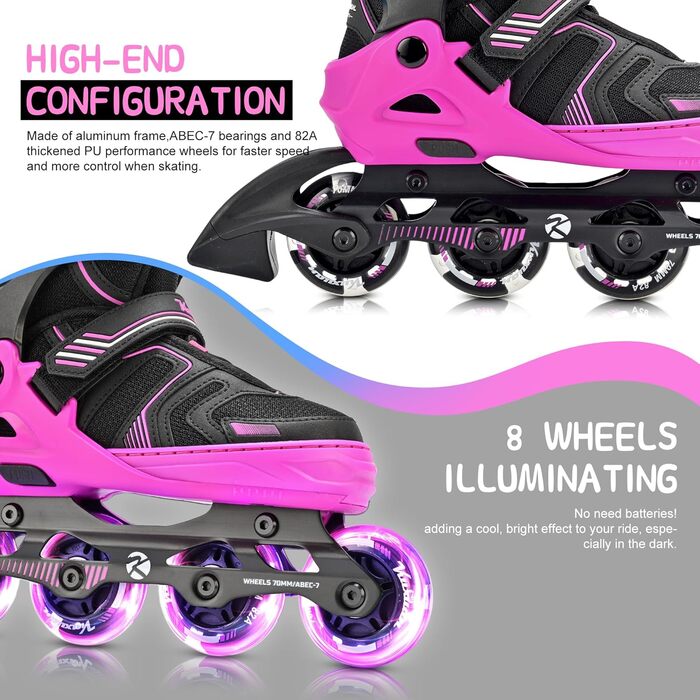 Розсувні ролики Kuxuan для дітей та підлітків, з підсвічуванням, для початківців (червоний, розмір EU 34-37)