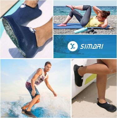 SIMARI Водні черевики для жінок та чоловіків, швидковисихаючі, шкарпетки для плавання, пляжні та спортивні черевики, аквашузи, SWS001, чорний, 46/47 EU