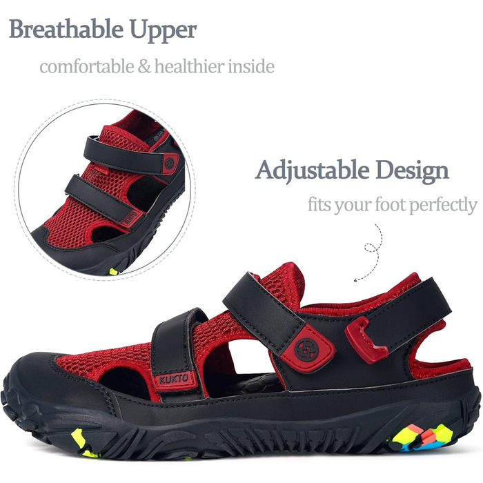 Чоловічі та жіночі спортивні сандалі Hsyooes для пляжу, води та піших прогулянок. Швидковисихаючі аквашузи. Розмір 40 EU, Чорно-червоні