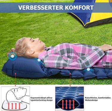 Каремат Amtake самонадувний, 10 см, для кемпінгу, туристичний, ультралегкий, з насосом, водонепроникний, для відпочинку на природі, пікніків, пляжу, блакитний