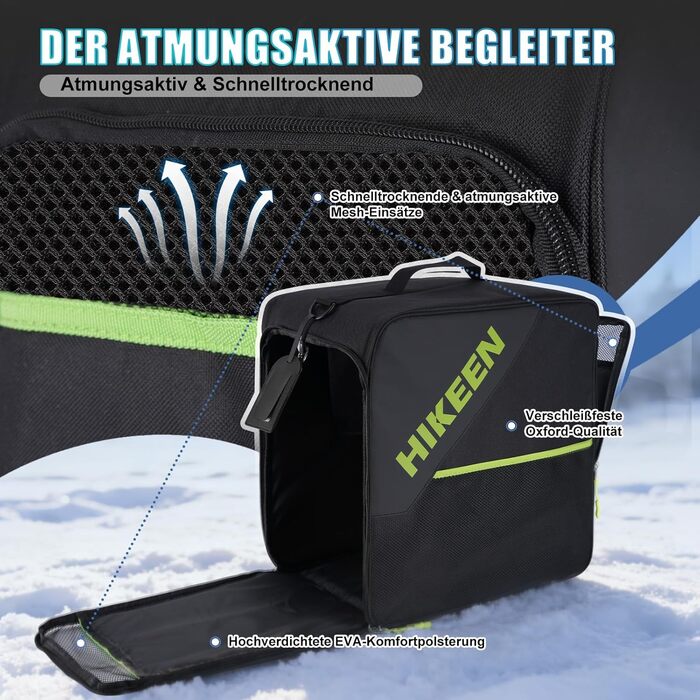 Чохол для лижних черевиків Hikeen з відділенням для шолома: містка сумка для лижних черевиків та шолома з вентиляцією, зручною конструкцією та EVA-вкладкою, з плечовими ременями, об'єм 40L