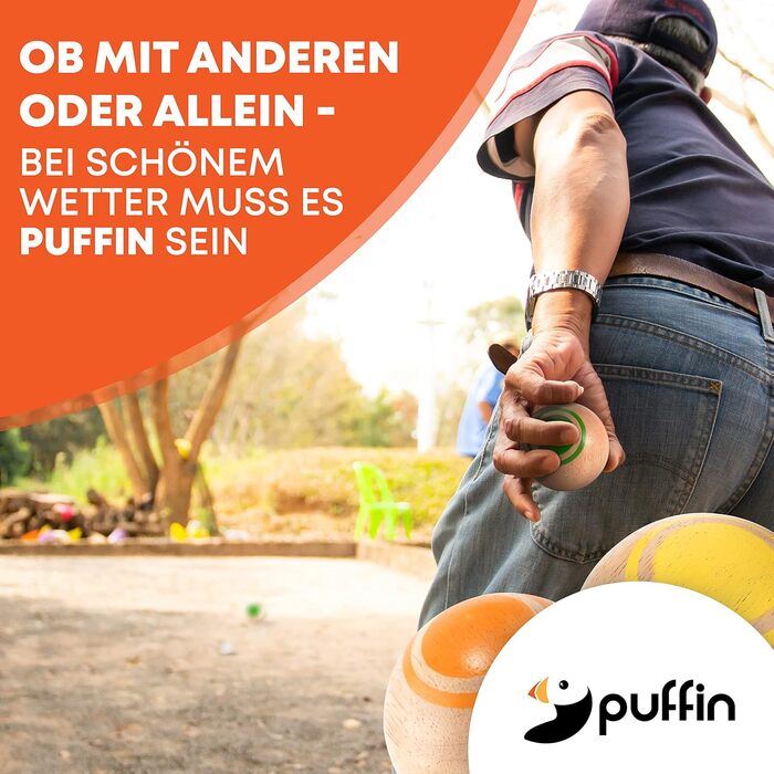 Набір для гри в бочче Puffin з дерев'яними кулями, для дорослих, для вулиці, парк, сад, пляж