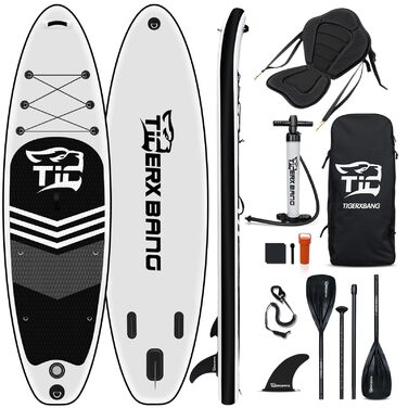 SUP дошка TIGERXBANG Black Tiger надувна з каяком, веслом, 320x82x15 см для дорослих та дітей