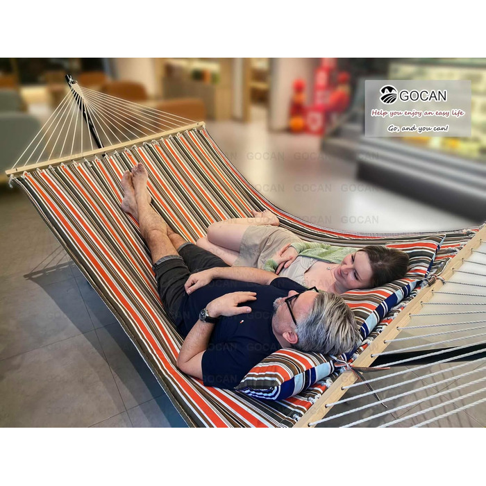Гаммак GOCAN XXL для 2 осіб, 220x150 см, 330 см, 300 кг, бавовна, для відпочинку в саду, на балконі, в приміщенні, сірий з червоно-синіми смугами