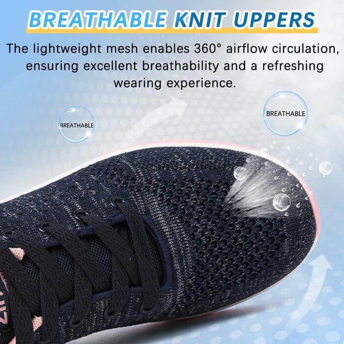 Жіночі кросівки для бігу та фітнесу: зручні, дихаючі, з амортизацією, розмір 38 EU, блакитний/рожевий колір