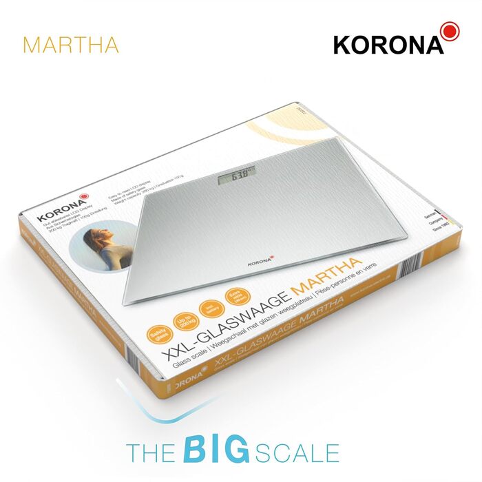 Цифрова скляна вага Korona Martha XXL, 40 см, 200 кг, срібляста