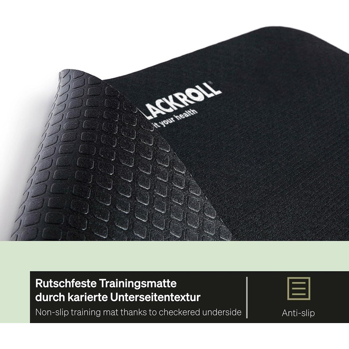 Фітнес-мат BLACKROLL® MAT 65x185 см, нековзкий килимок для йоги, пілатесу та тренувань, структурована поверхня, амортизація, чорний, вироблено в Німеччині