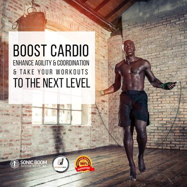 Скакалка для фітнесу Epitomie Fitness Sonic Boom M2, важена, з силіконовою ручкою, 360° обертів, 2 швидкісні троси, для дому, чорна