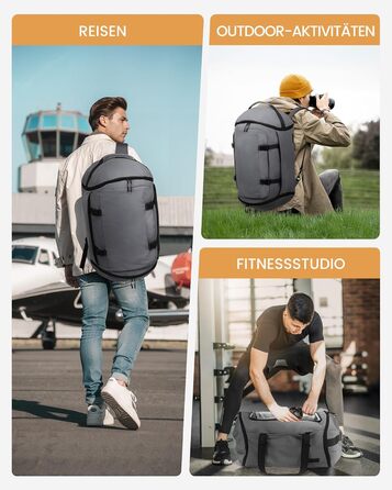 Спортивна сумка LOVEVOOK для чоловіків з відділенням для взуття, 65L, сіро-чорна.  Чоловіча сумка для спортзал, подорожі, ручна поклажа, 52x45x28 см.