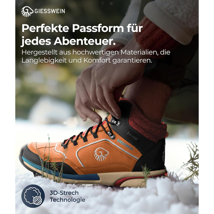 Чоловічі водонепроникні трекінгові черевики Giesswein Wool Cross X Alpine - для хайкінгу та походів у горах (47 EU, Коричневий)