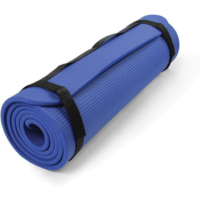 Фітнес-мат Fitness Mad для йоги та гімнастики, синій, 182×58 см, NBR піна, антибактеріальна поверхня, з ременем для перенесення, для дому і спортзалу